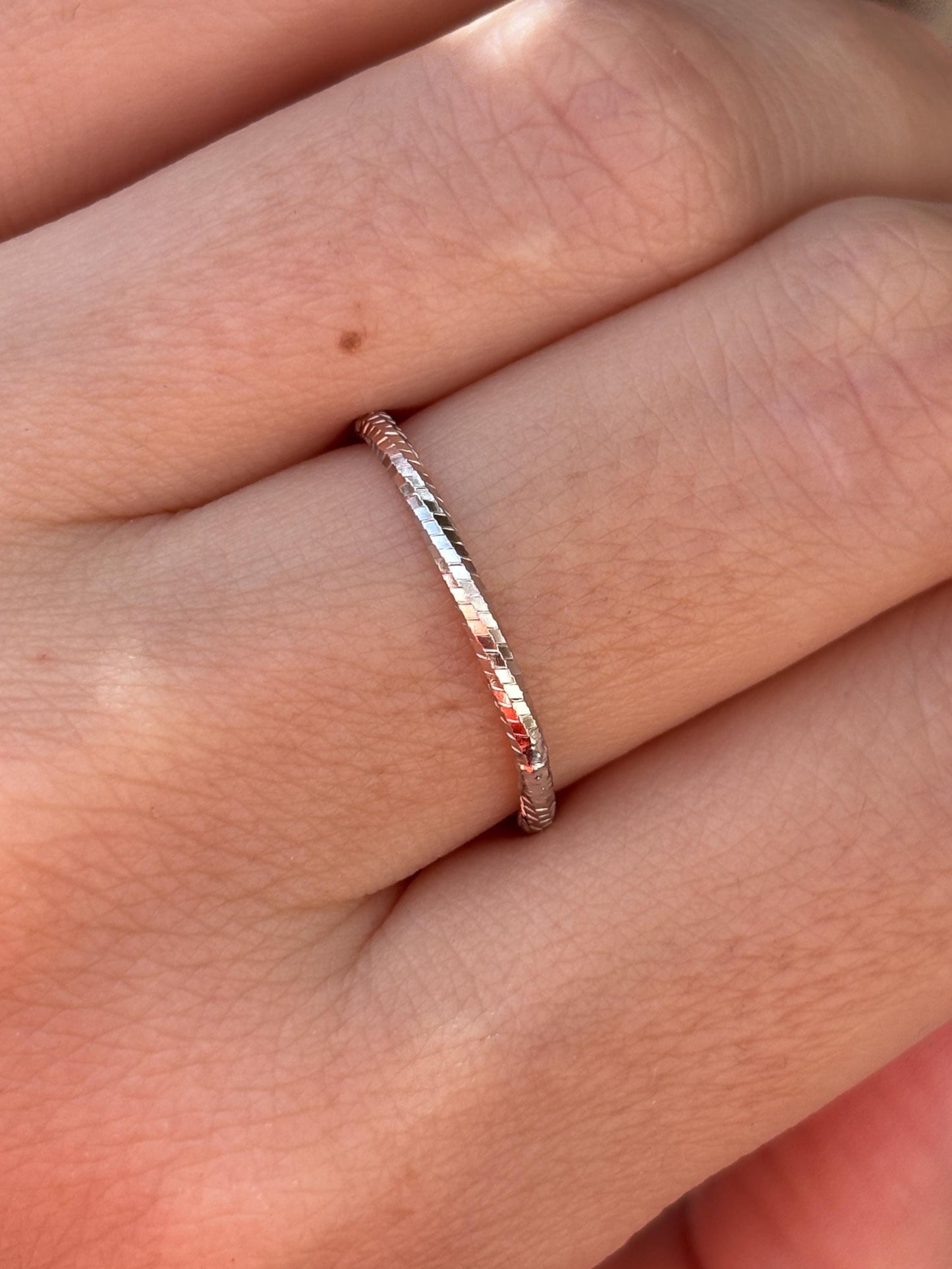 Minimalist Sterling Silver Ring, Thin Textured Stackable Band, Dainty Everyday Ring, Simple 925 Silver Ring for Women