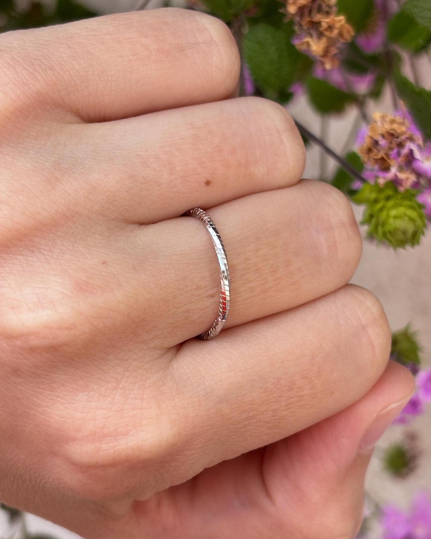Minimalist Sterling Silver Ring, Thin Textured Stackable Band, Dainty Everyday Ring, Simple 925 Silver Ring for Women
