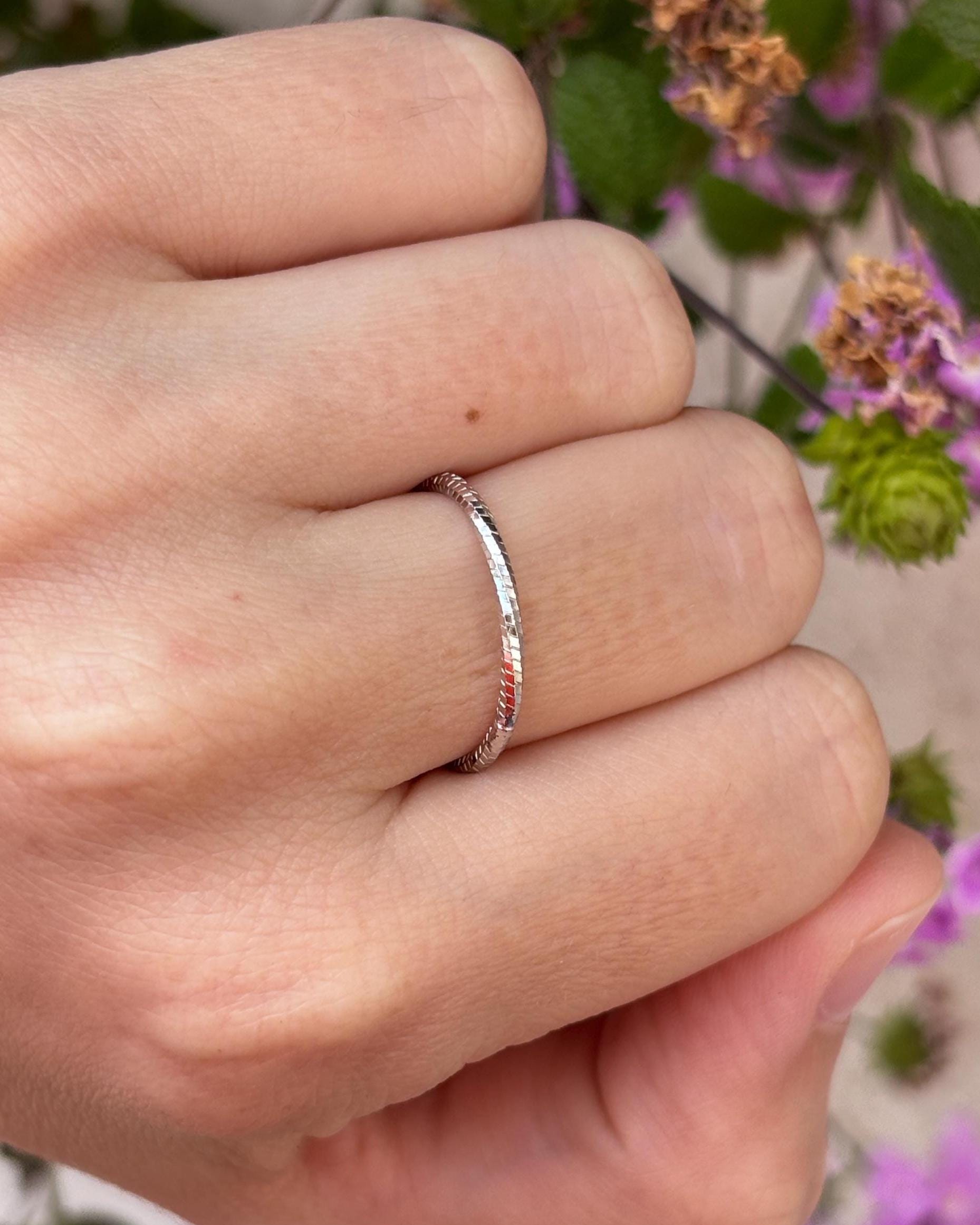Minimalist Sterling Silver Ring, Thin Textured Stackable Band, Dainty Everyday Ring, Simple 925 Silver Ring for Women