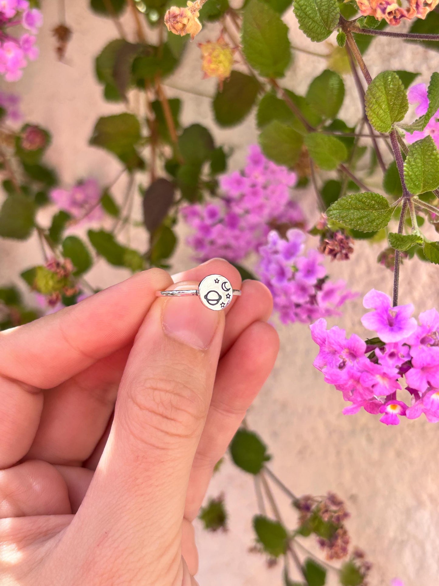 Celestial Planet Ring Sterling Silver, Moon and Stars Ring, Space Jewelry, Cosmic Minimalist Ring, Saturn Ring, Galaxy Gift