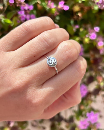 Celestial Planet Ring Sterling Silver, Moon and Stars Ring, Space Jewelry, Cosmic Minimalist Ring, Saturn Ring, Galaxy Gift