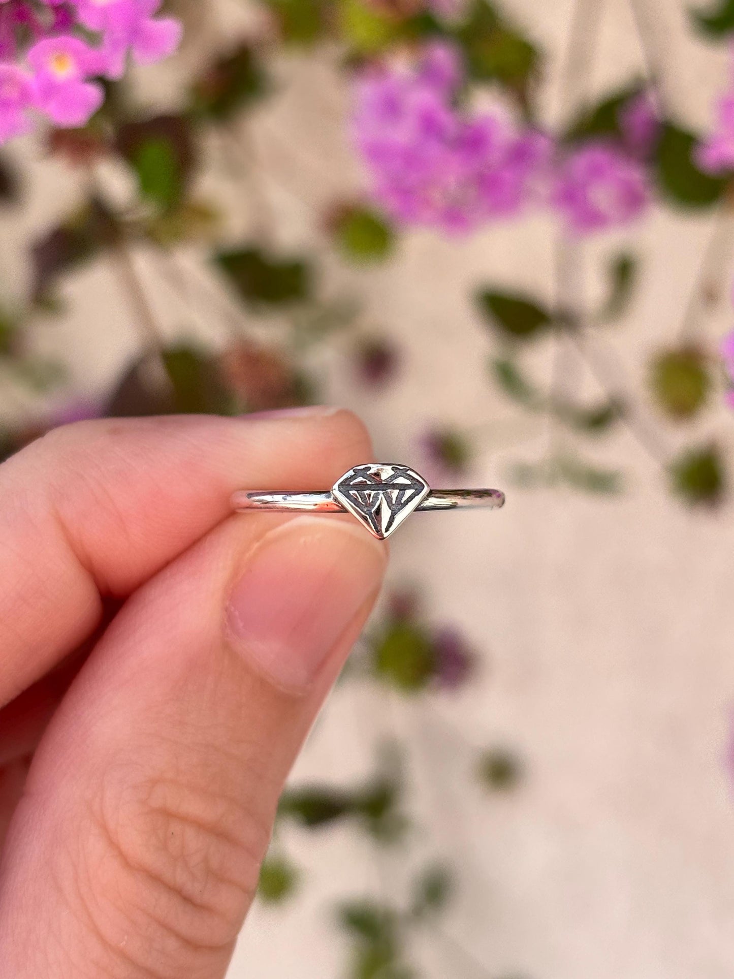 Minimalist Diamond Outline Ring, 925 Sterling Silver Ring, Tiny Diamond Shape Ring, Dainty Stacking Ring, Geometric Jewelry