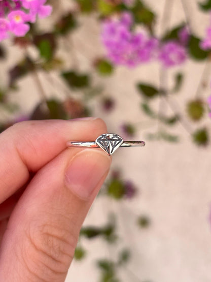 Minimalist Diamond Outline Ring, 925 Sterling Silver Ring, Tiny Diamond Shape Ring, Dainty Stacking Ring, Geometric Jewelry
