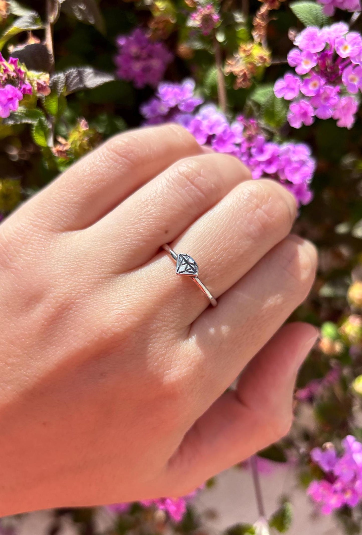 Minimalist Diamond Outline Ring, 925 Sterling Silver Ring, Tiny Diamond Shape Ring, Dainty Stacking Ring, Geometric Jewelry