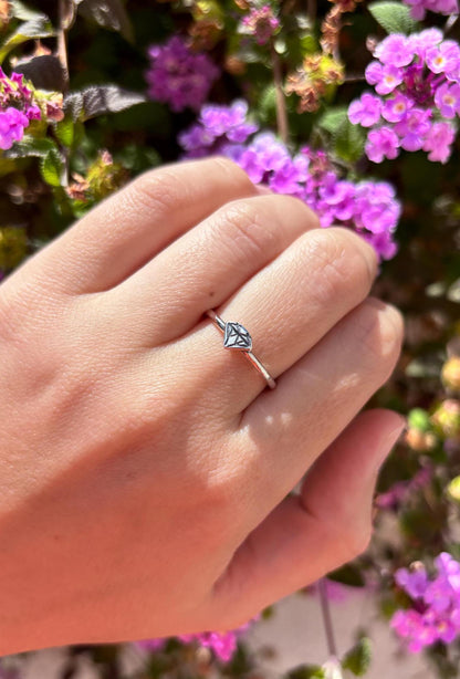Minimalist Diamond Outline Ring, 925 Sterling Silver Ring, Tiny Diamond Shape Ring, Dainty Stacking Ring, Geometric Jewelry