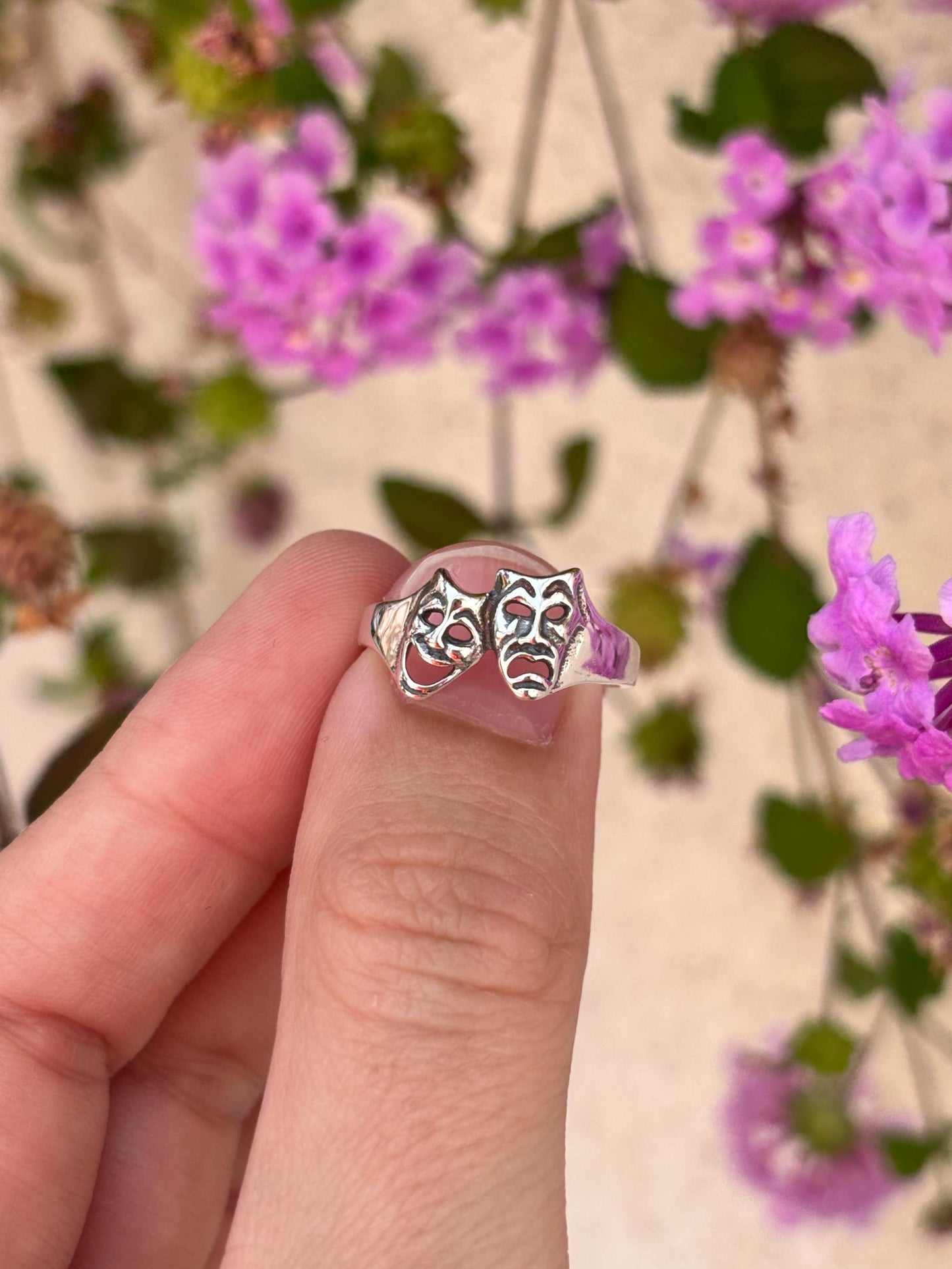 Comedy Drama Mask Ring, 925 Sterling Silver Theater Ring, Drama Club Jewelry, Oxidized Statement Ring, Actor Gift