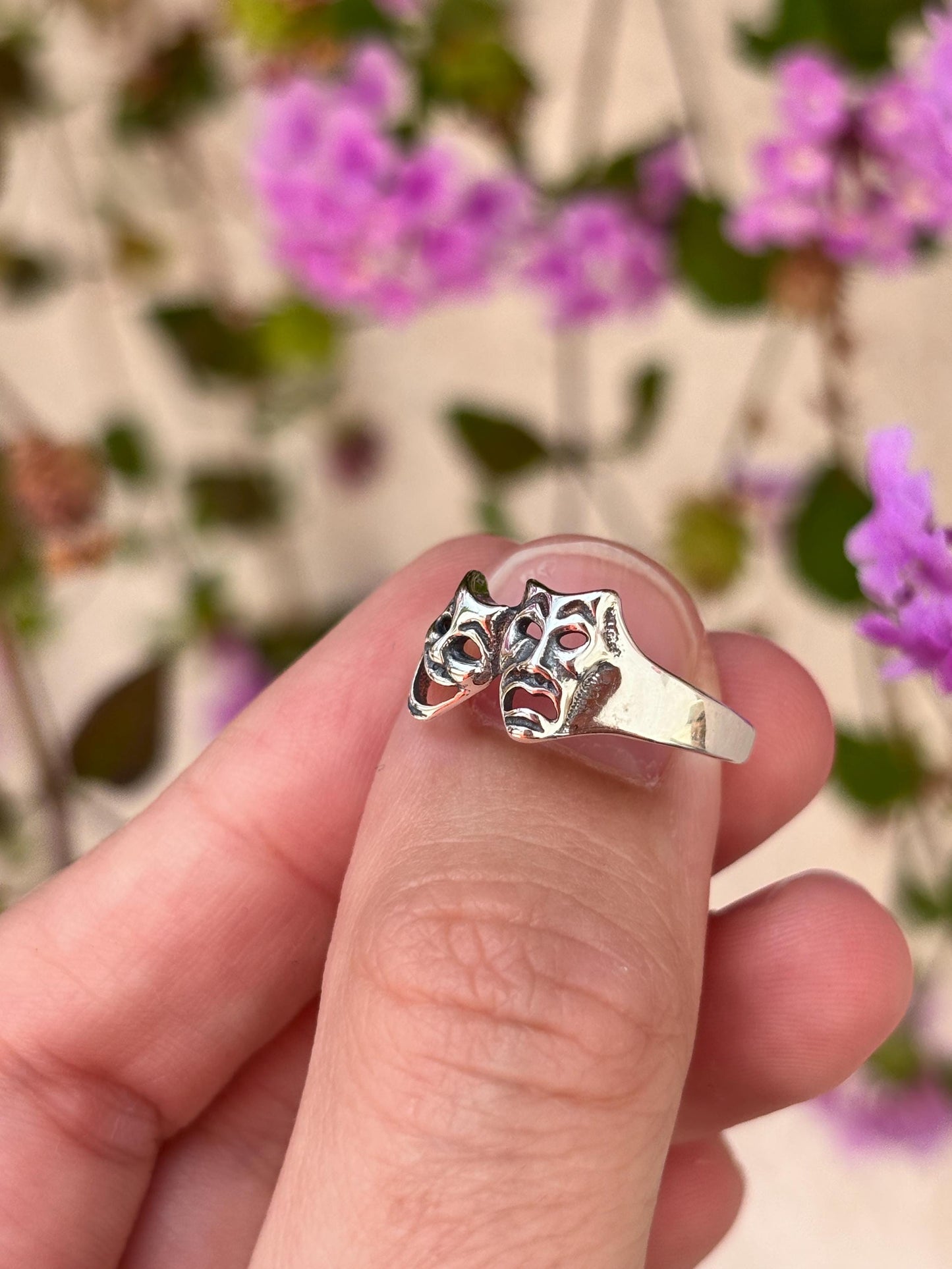 Comedy Drama Mask Ring, 925 Sterling Silver Theater Ring, Drama Club Jewelry, Oxidized Statement Ring, Actor Gift
