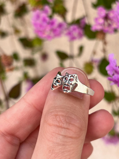 Comedy Drama Mask Ring, 925 Sterling Silver Theater Ring, Drama Club Jewelry, Oxidized Statement Ring, Actor Gift
