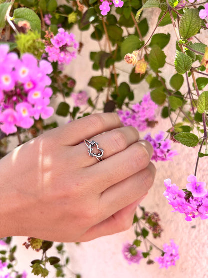Floral Heart Ring, 925 Sterling Silver Heart Ring, Daisy Flower Ring, Romantic Nature Ring, Oxidized Vintage Jewelry