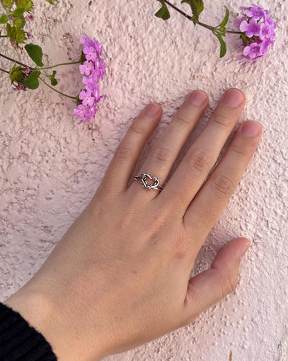 Floral Heart Ring, 925 Sterling Silver Heart Ring, Daisy Flower Ring, Romantic Nature Ring, Oxidized Vintage Jewelry