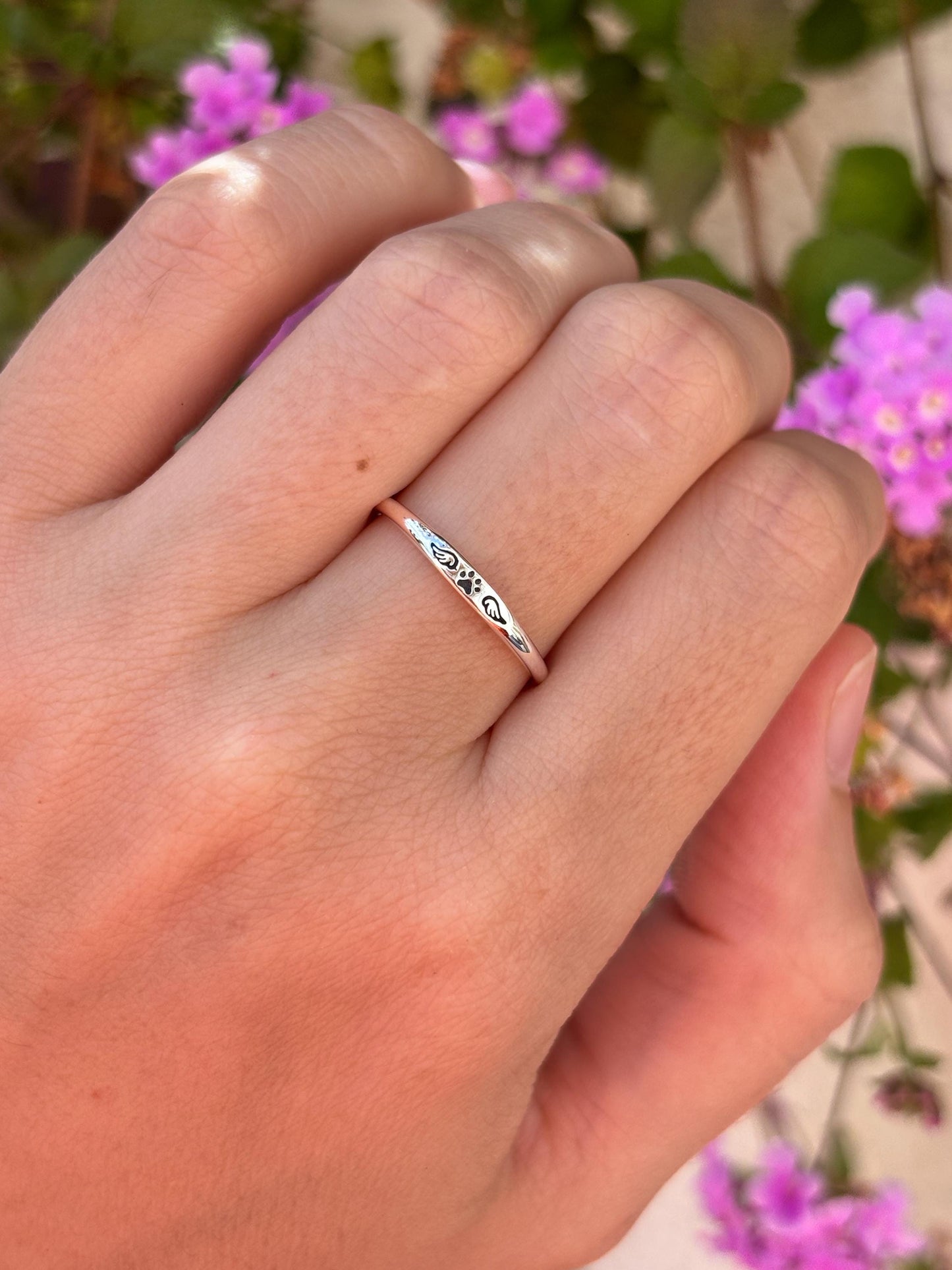 Angel Wings Paw Print Ring, 925 Sterling Silver Pet Memorial Ring, Cat Dog Lover Jewelry, Minimalist Animal Band, Pet Loss Ring
