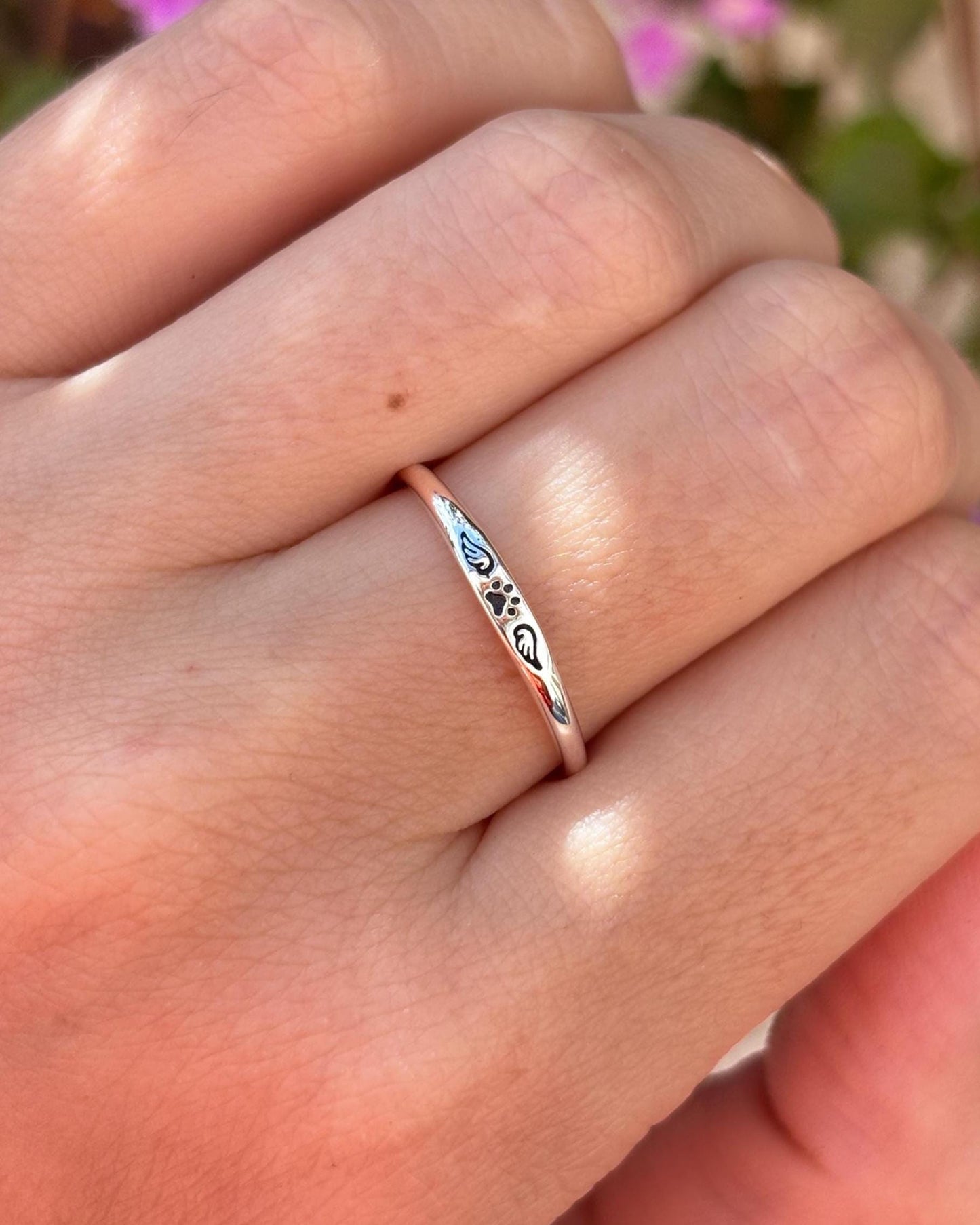 Angel Wings Paw Print Ring, 925 Sterling Silver Pet Memorial Ring, Cat Dog Lover Jewelry, Minimalist Animal Band, Pet Loss Ring