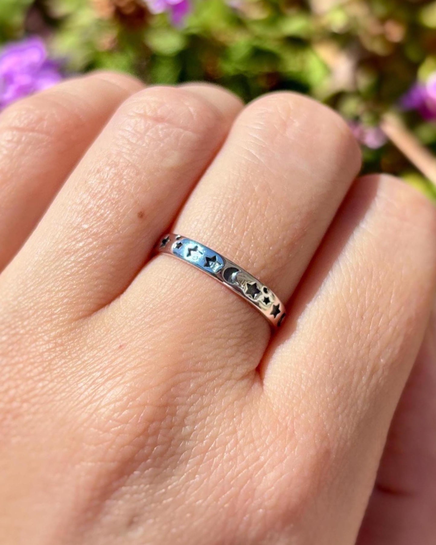 Handmade 925 Sterling Silver Celestial Moon Star Ring, Dainty Stackable Band, Minimalist Cosmic Ring, Everyday Jewelry Gift for Her