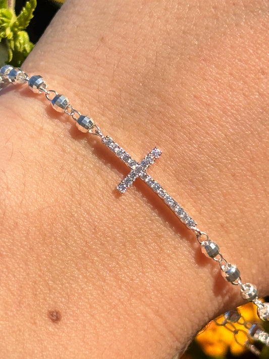 925 Sterling Silver Cross Bracelet 8 in, Christian Jewelry, Faith Bracelet for Women, Religious Gift, Dainty Catholic Cross, Minimalist