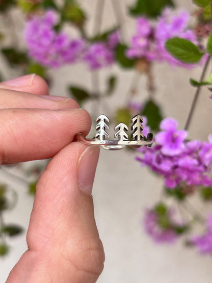 Mountain Wave Tree Ring, Nature Inspired Sterling Silver Ring, Forest Ring, Hiking Jewelry, Adventure Ring, Outdoor Lover Gift