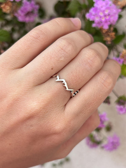 Mountain Wave Tree Ring, Nature Inspired Sterling Silver Ring, Forest Ring, Hiking Jewelry, Adventure Ring, Outdoor Lover Gift