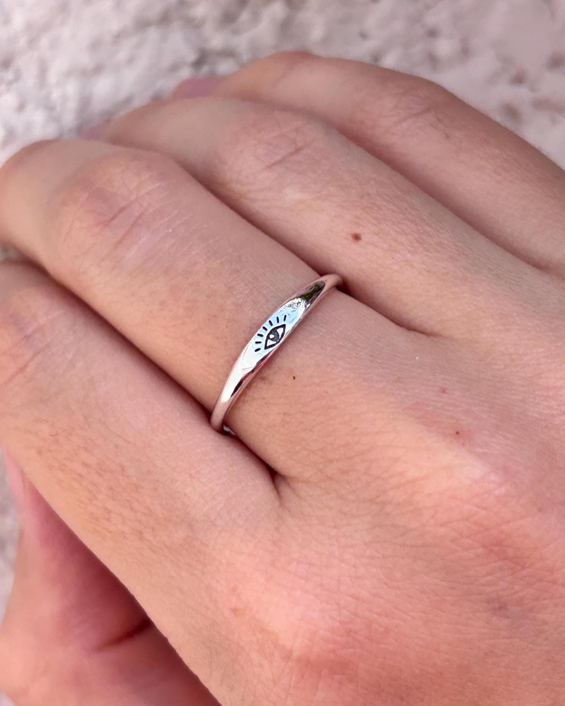 Evil Eye Ring, Sterling Silver Protection Ring, Minimalist Eye Ring, Symbolic Jewelry, Lucky Charm Ring, Spiritual Gift for Her