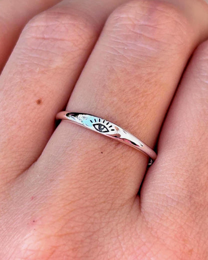 Evil Eye Ring, Sterling Silver Protection Ring, Minimalist Eye Ring, Symbolic Jewelry, Lucky Charm Ring, Spiritual Gift for Her