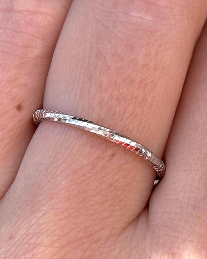 Minimalist Sterling Silver Ring, Thin Textured Stackable Band, Dainty Everyday Ring, Simple 925 Silver Ring for Women
