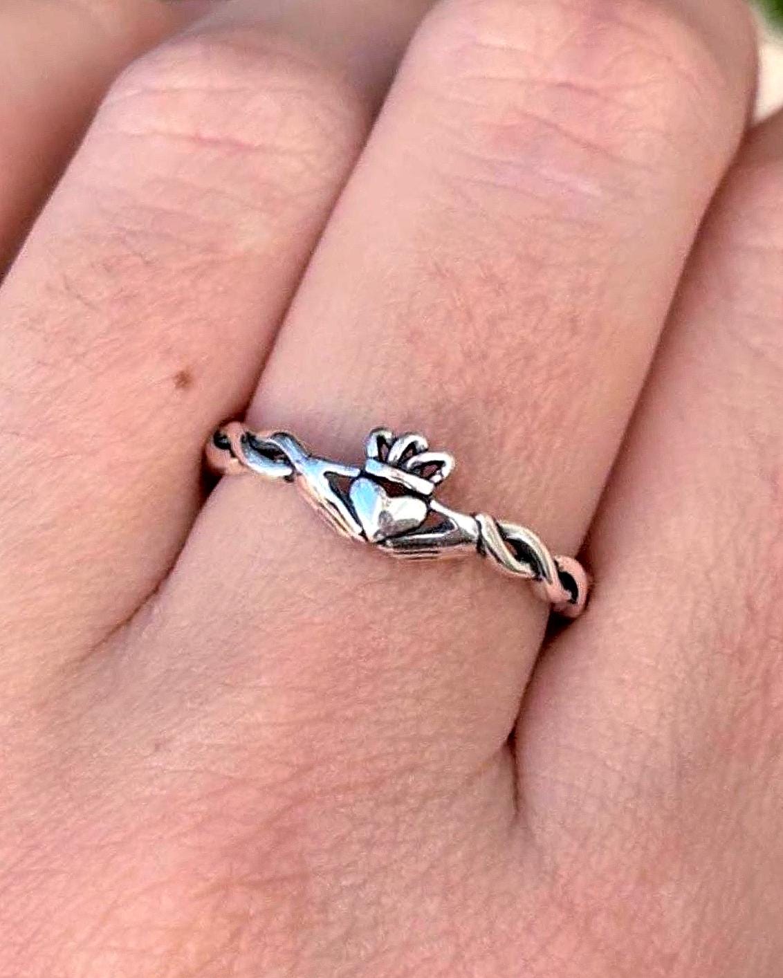Claddagh Ring Sterling Silver, Celtic Heart Ring, Irish Love Knot Ring, Minimalist Promise Ring, Dainty 925 Silver Jewelry