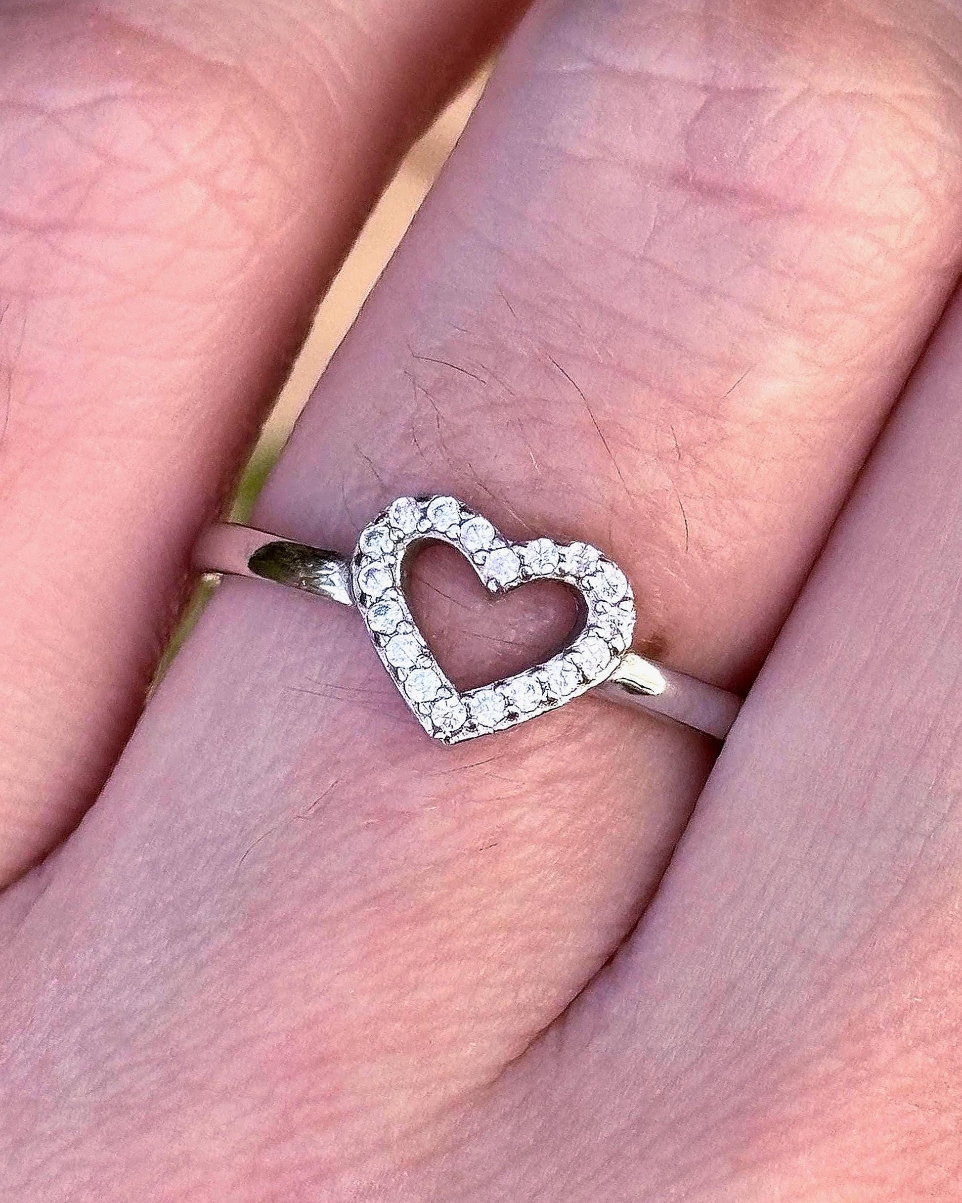 Sterling Silver Heart Ring, Open Heart CZ Ring, Minimalist Promise Ring, Dainty Love Ring, Romantic Everyday Jewelry