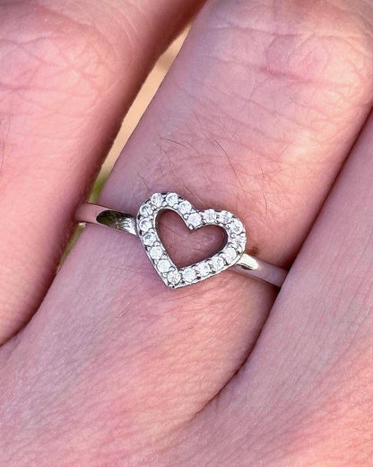 Sterling Silver Heart Ring, Open Heart CZ Ring, Minimalist Promise Ring, Dainty Love Ring, Romantic Everyday Jewelry