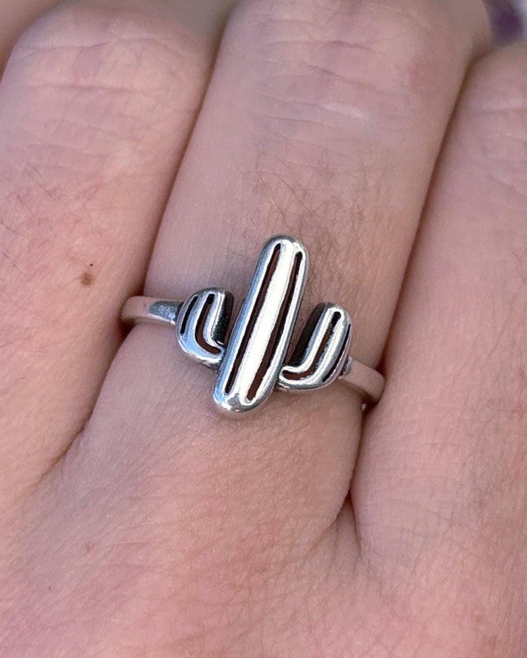 Cactus Ring Sterling Silver, Oxidized Desert Ring, Minimalist Southwest Jewelry, Tiny Cactus Band, Nature Lover Gift