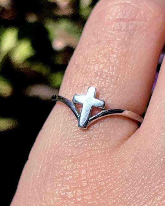 Cross Ring 925 Sterling Silver, Minimalist Christian Ring, Dainty Faith Ring, Religious Jewelry Gift for Her, Everyday Silver Ring