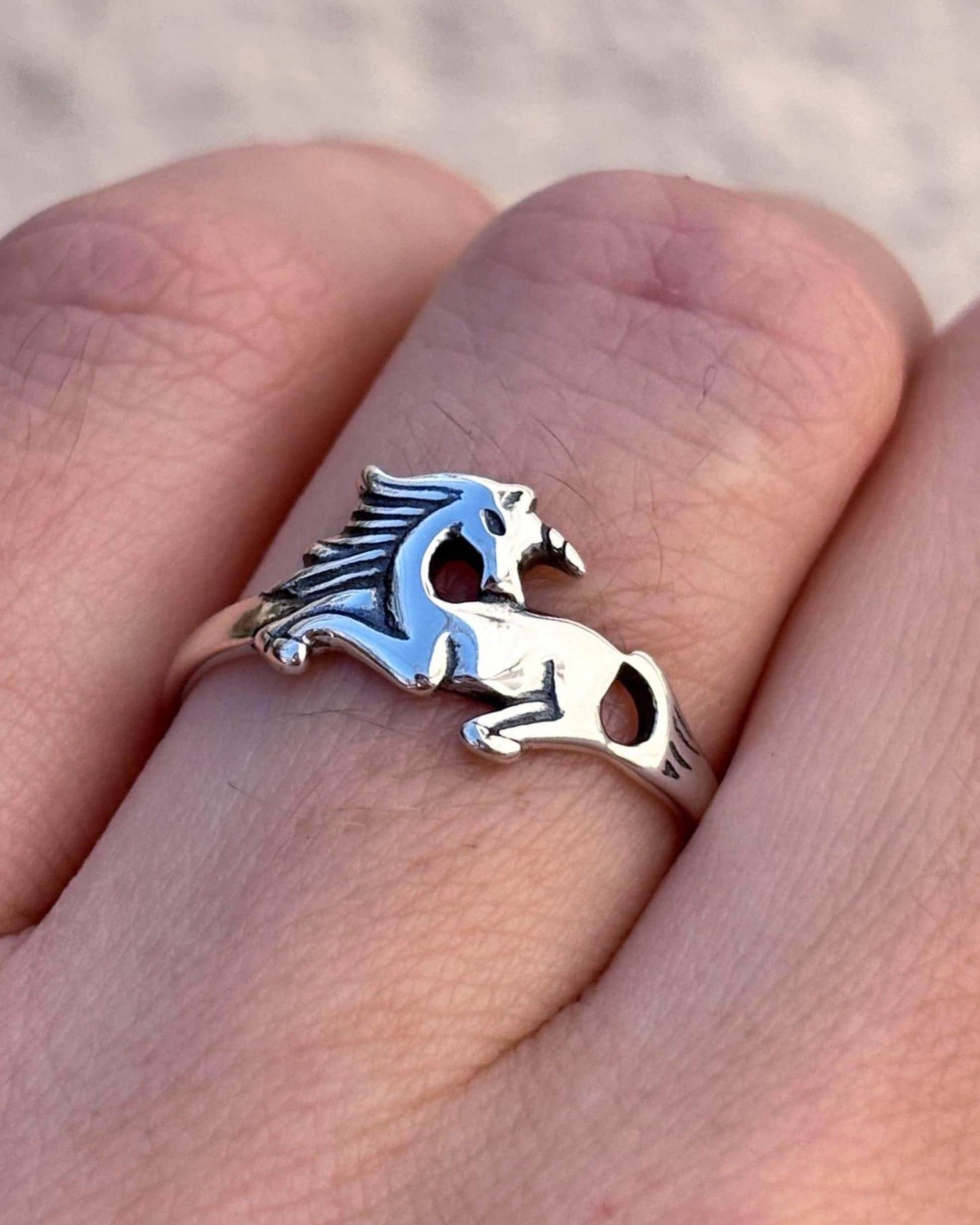 Silver Unicorn Ring, Petite Dainty Horse Oxidized Band, Cute Magical Jewelry, Handmade Fantasy Ring, Minimalist Animal Ring Gift for Girls