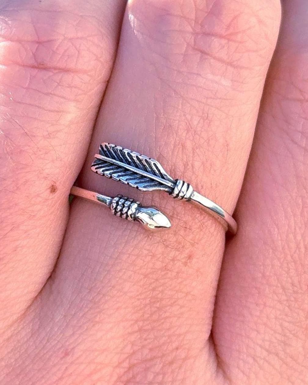 925 Sterling Silver Arrow Ring Handmade, Boho Feather Ring, Adjustable Arrow Wrap Ring, Minimalist Nature Jewelry Gift for Her