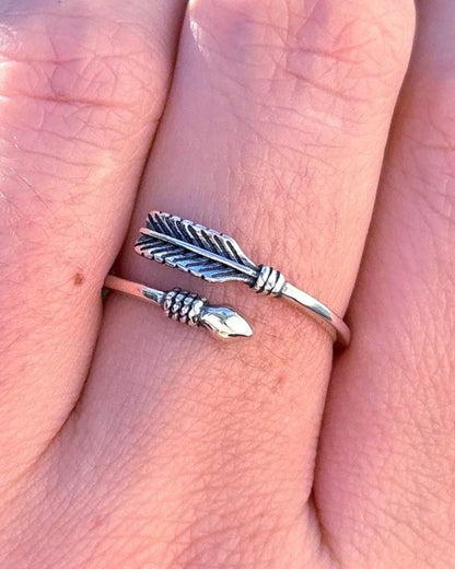 925 Sterling Silver Arrow Ring Handmade, Boho Feather Ring, Adjustable Arrow Wrap Ring, Minimalist Nature Jewelry Gift for Her