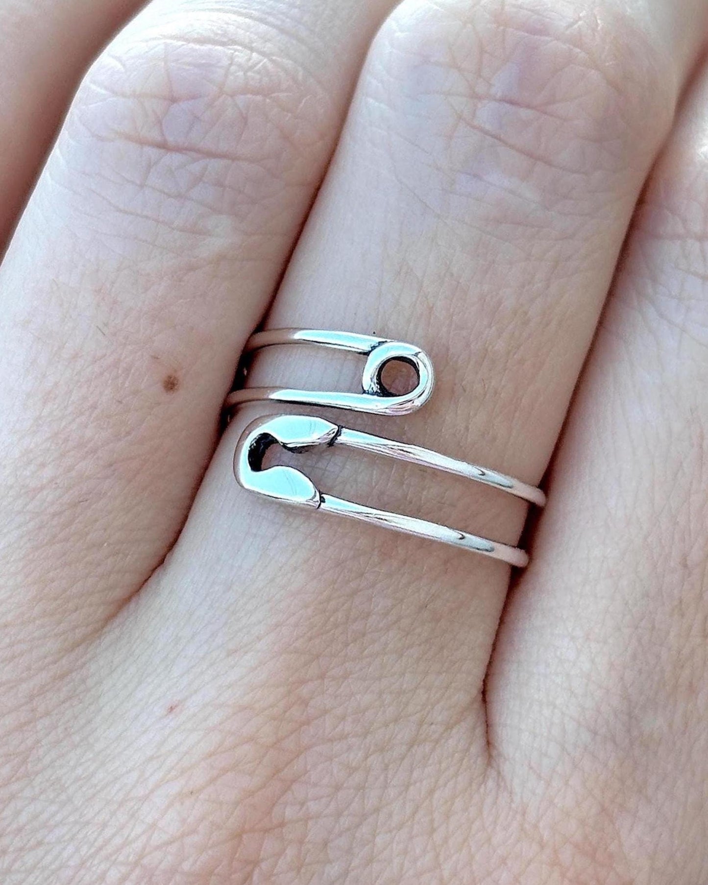 Handmade 925 Sterling Silver Safety Pin Ring, Minimalist Adjustable Open Ring, Punk Inspired Dainty Ring, Everyday Jewelry Gift for Her
