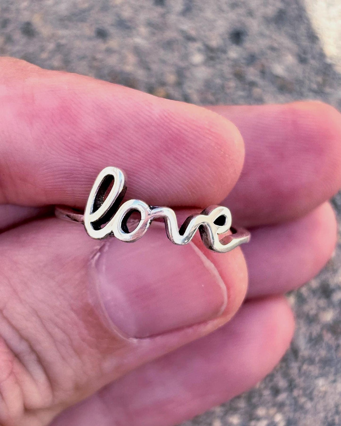 925 Sterling Silver Love Ring, Handmade Minimalist Script Ring, Cute Romantic Promise Ring, Everyday Jewelry Gift for Her