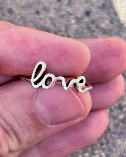 925 Sterling Silver Love Ring, Handmade Minimalist Script Ring, Cute Romantic Promise Ring, Everyday Jewelry Gift for Her