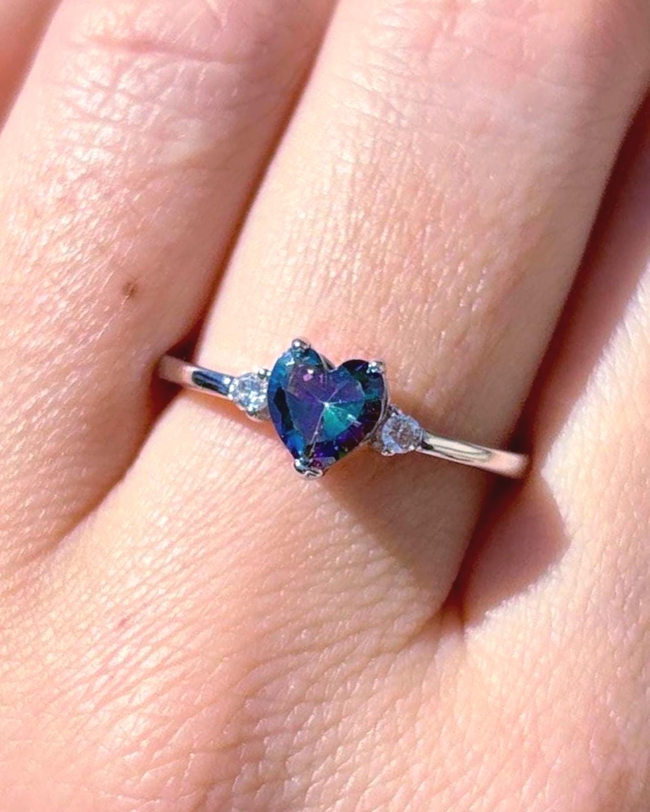 Rainbow Mystic Topaz Heart Ring, 925 Sterling Silver Promise Ring, Color Changing Heart Ring, Dainty Rainbow Stone Ring, Gift for Her
