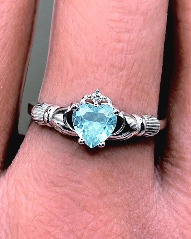 Vintage Heart Ring in 925 Sterling Silver, Heart CZ Ring, Irish Claddagh Inspired Ring, Promise Ring, Birthstone Ring for Her