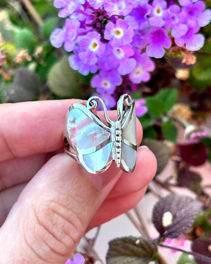 Genuine Mother of Pearl Handmade Butterfly Ring, 925 Sterling Silver Statement Ring, Natural Shell Ring, Butterfly Jewelry, Gift for Her