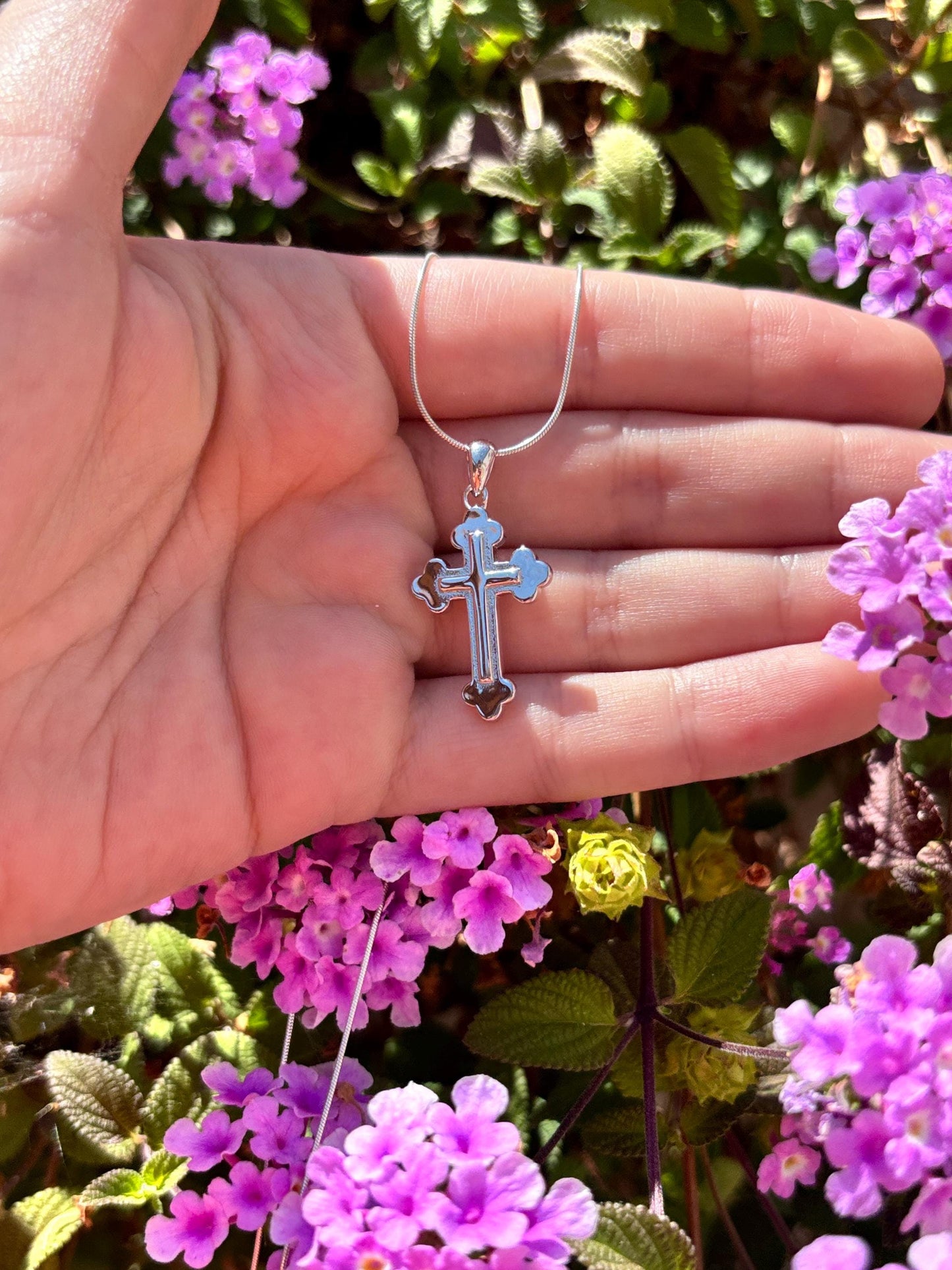 925 Sterling Silver Cross Necklace, Christian Cross Pendant, Faith Necklace, Snake Chain, Religious Jewelry Gift