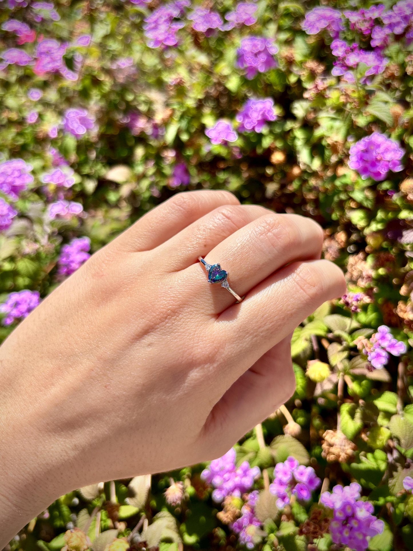 Rainbow Mystic Topaz Heart Ring, 925 Sterling Silver Promise Ring, Color Changing Heart Ring, Dainty Rainbow Stone Ring, Gift for Her