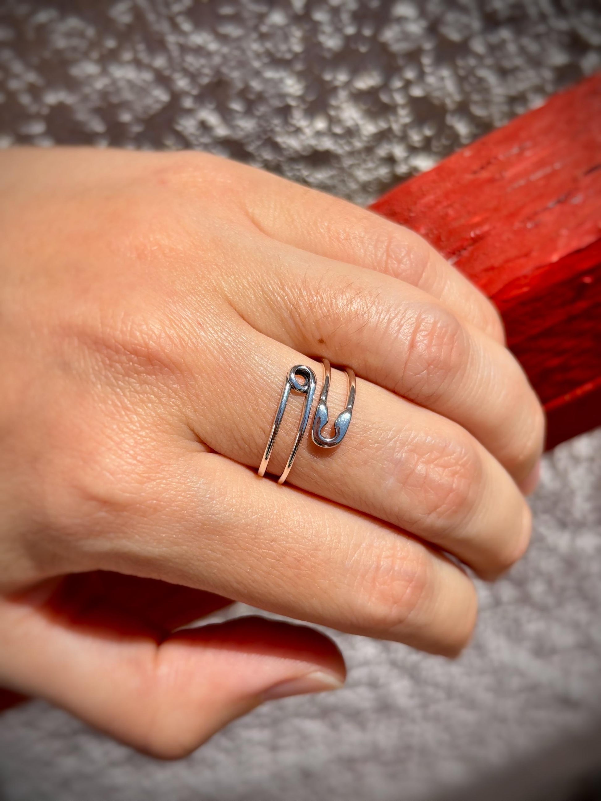 Handmade 925 Sterling Silver Safety Pin Ring, Minimalist Adjustable Open Ring, Punk Inspired Dainty Ring, Everyday Jewelry Gift for Her