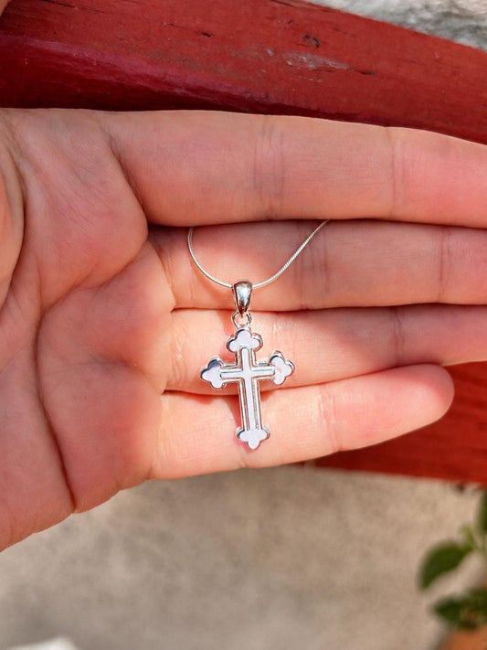 925 Sterling Silver Cross Necklace, Christian Cross Pendant, Faith Necklace, Snake Chain, Religious Jewelry Gift