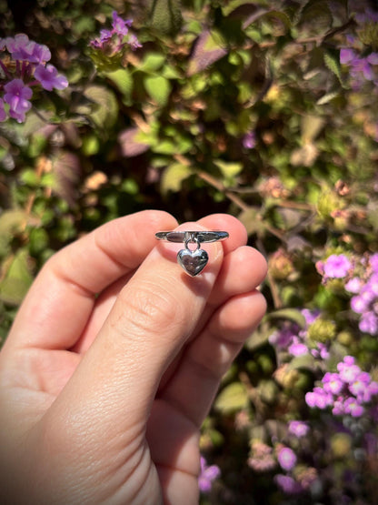 925 Sterling Silver Heart Charm Ring, Handmade Dainty Heart Ring, Minimalist Love Ring, Cute Gift for Her, Everyday Jewelry