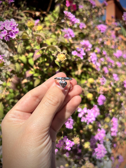 925 Sterling Silver Heart Charm Ring, Handmade Dainty Heart Ring, Minimalist Love Ring, Cute Gift for Her, Everyday Jewelry