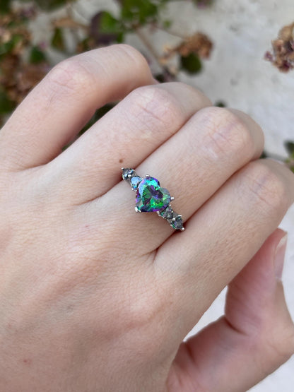 Mystic Topaz Heart Ring, 925 Sterling Silver Ring, Rainbow Heart Gemstone Ring, Romantic Promise Ring, Colorful Statement Ring, Gift for Her