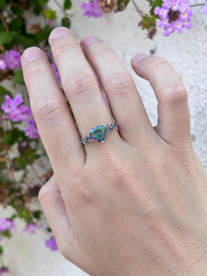 Mystic Topaz Heart Ring, 925 Sterling Silver Ring, Rainbow Heart Gemstone Ring, Romantic Promise Ring, Colorful Statement Ring, Gift for Her
