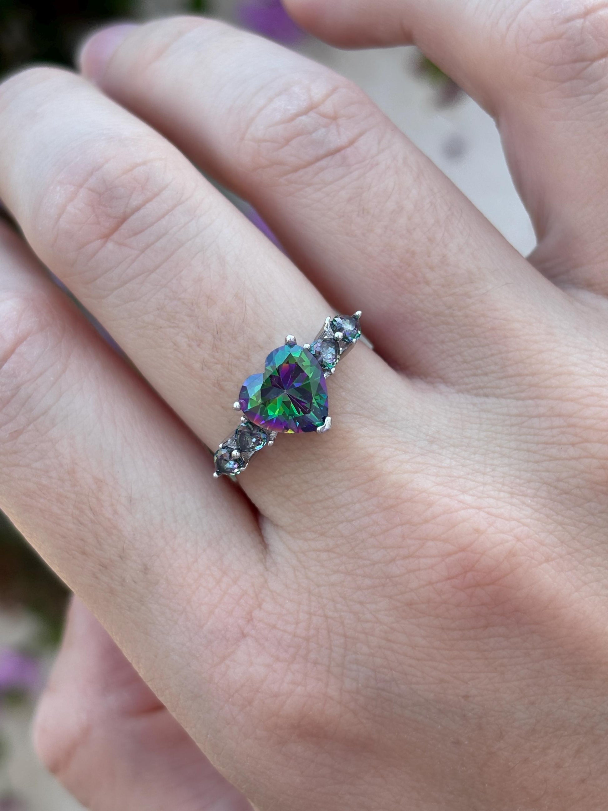 Mystic Topaz Heart Ring, 925 Sterling Silver Ring, Rainbow Heart Gemstone Ring, Romantic Promise Ring, Colorful Statement Ring, Gift for Her