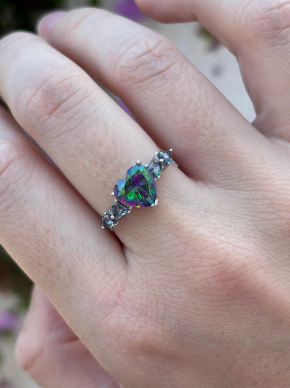Mystic Topaz Heart Ring, 925 Sterling Silver Ring, Rainbow Heart Gemstone Ring, Romantic Promise Ring, Colorful Statement Ring, Gift for Her