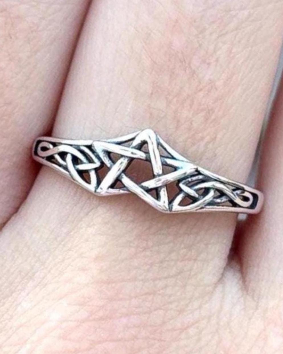 Sterling Silver Handmade Celtic Star Ring, Woven Knot Band, Minimalist Eternity Ring, Unisex Silver Jewelry, Gothic Vintage Style Ring