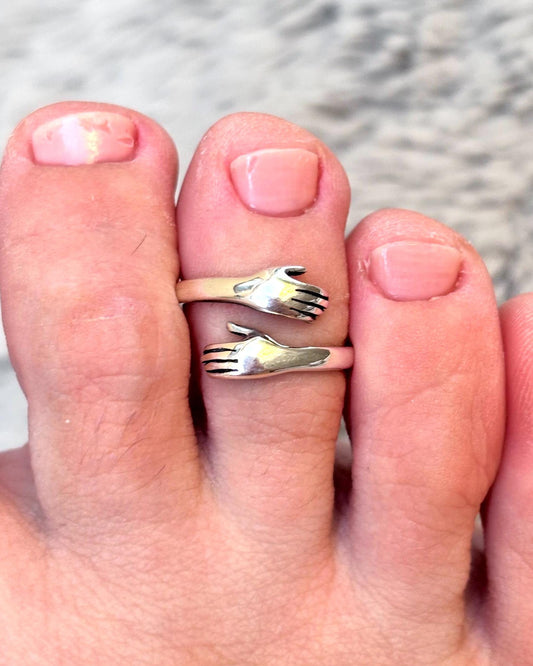 Sterling Silver Hug Toe Ring, Adjustable Toe Ring, Open Hand Ring, Minimalist Beach Jewelry, Friendship Ring, Summer Foot Jewelry