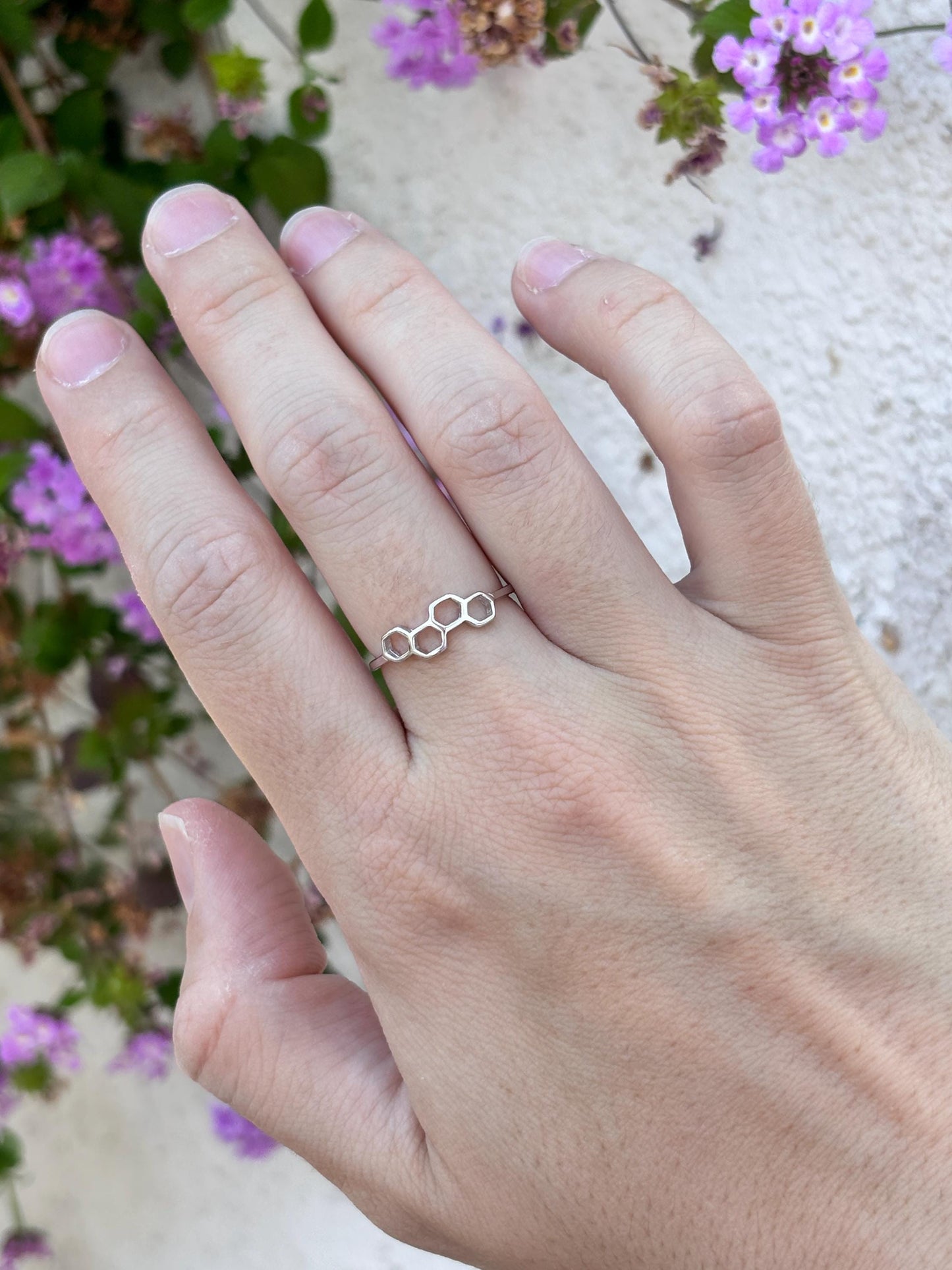 Sterling Silver Honeycomb Ring, Hexagon Ring, Minimalist Geometric Ring, Bee Inspired Jewelry, Modern Silver Ring, Stackable Ring for Her